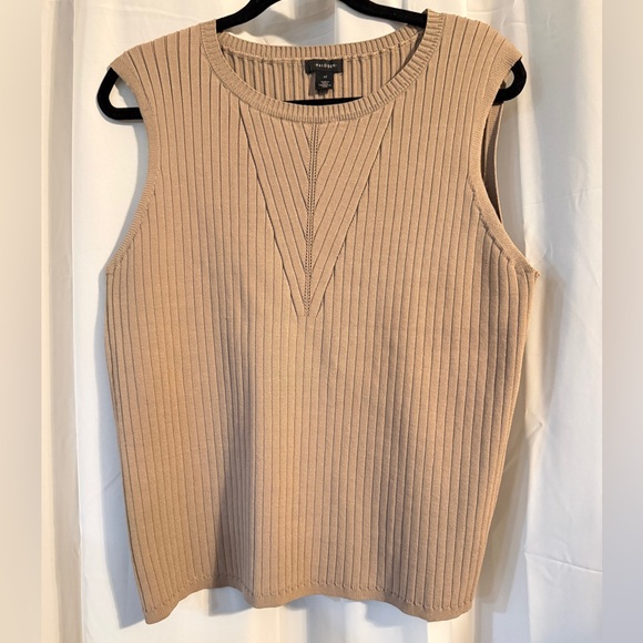 Halogen Ribbed Sleeveless Sweater Vest | tan | Size 1X - Picture 2 of 10